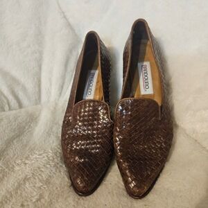 Bandolino Brown Woven Leather Loafer Heels Pointed Toe Classic Slip On Size 8.5M